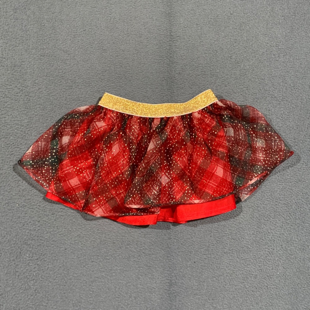Holiday Time Plaid Tutu Skirt Toddler Girls 2T Red Gold Glitter Christmas Party